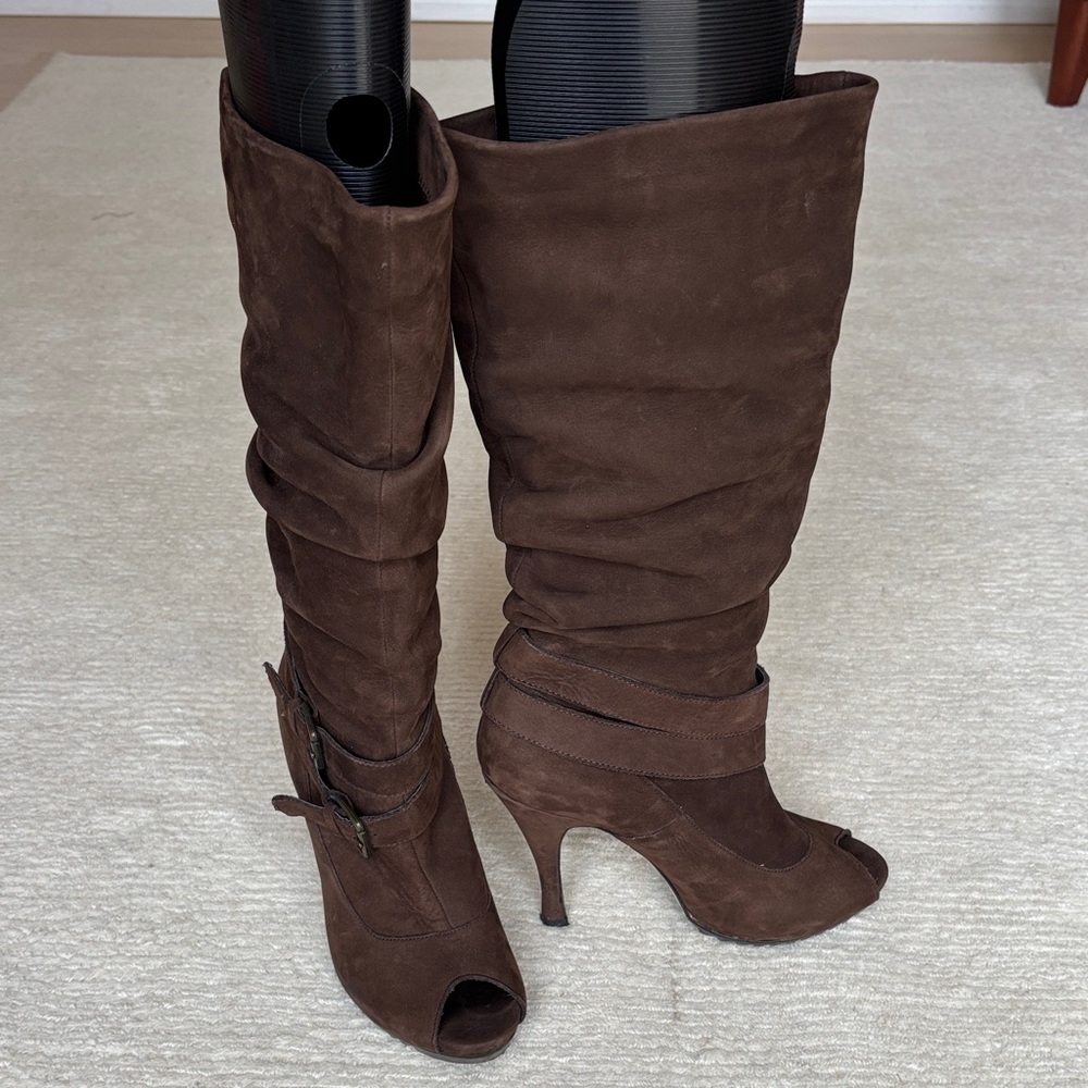 Brown Suede Knee-High Boots